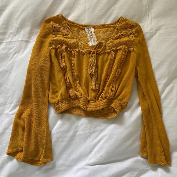 Yellow crop top long sleeve Sadie & Sage Small - Picture 1 of 3